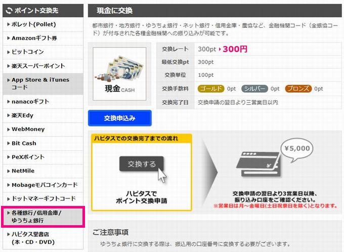 ハピタスポイント現金交換